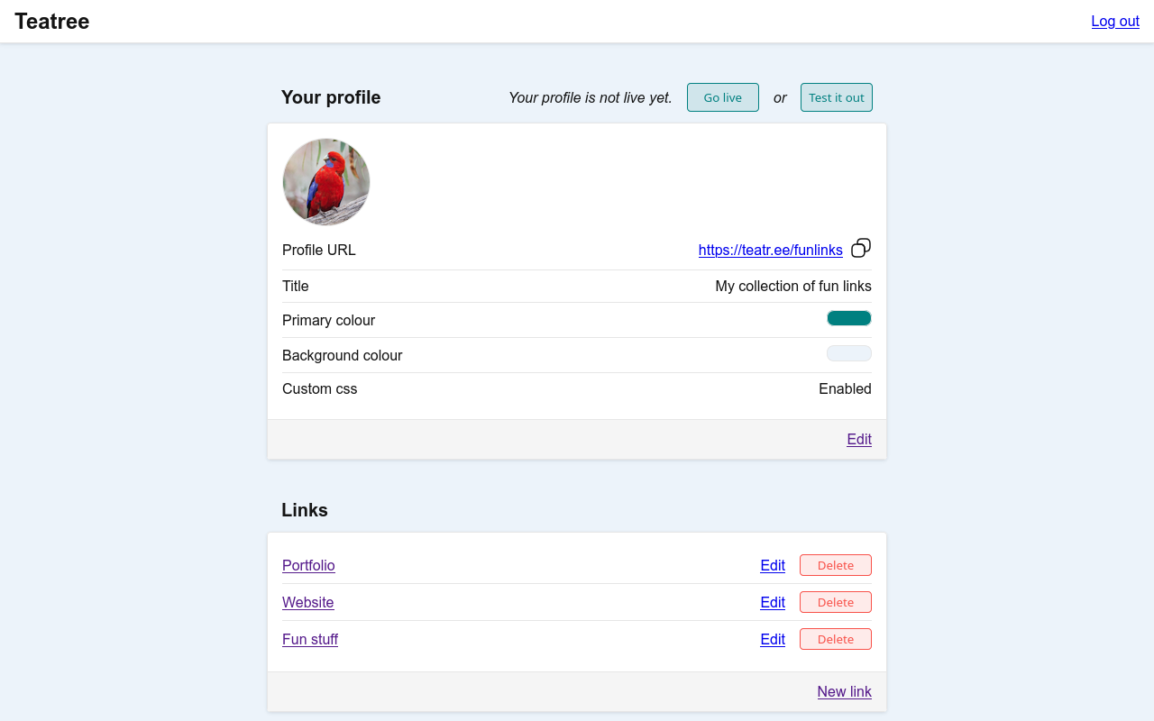 A screenshot of the admin
    portal for Teatree